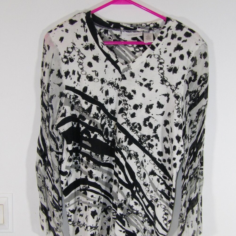 Tantrums Black & White Top Women's Size L Beaded